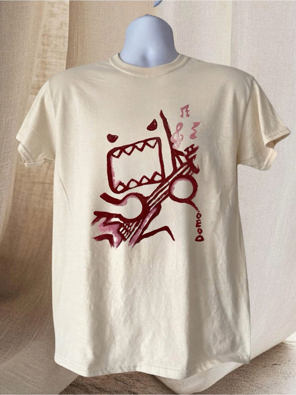 Domo Kun Playing Guitar Cartoon Graphic Tee Y2K Style Shirt